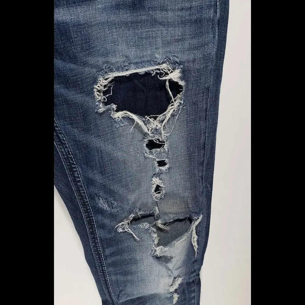 Mens Buckle BKE Carter Straight Leg Heavy Distressed Denim‎ Blue Jeans Size 33R